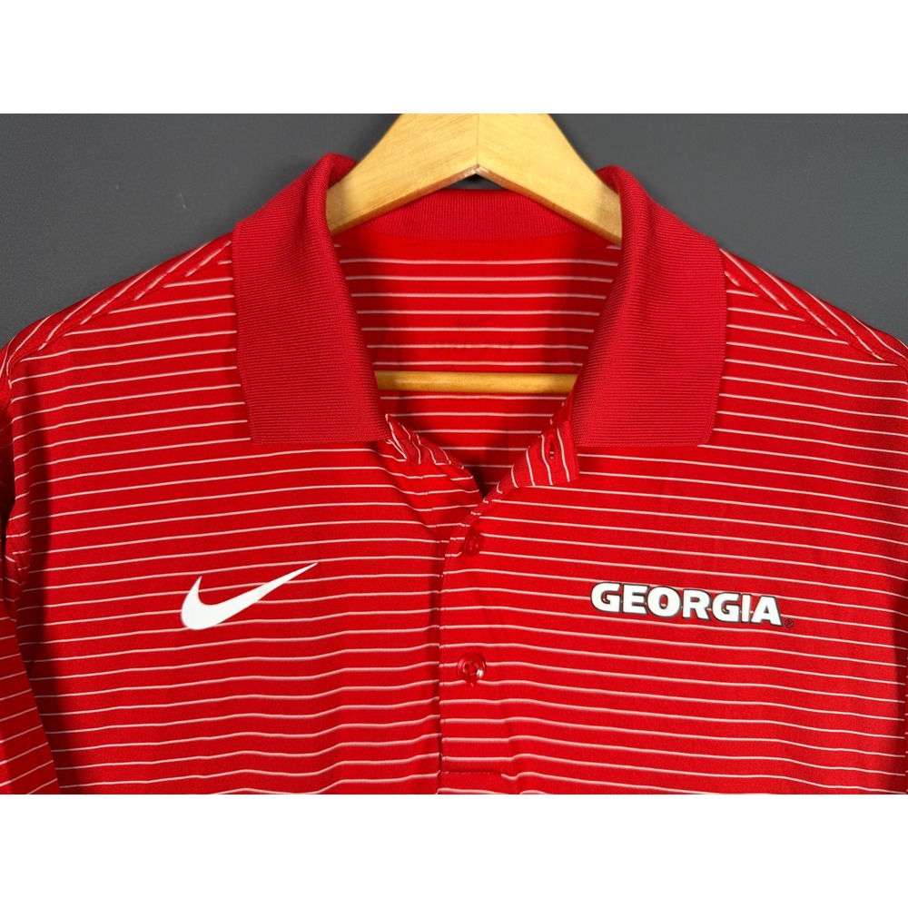 Nike Georgia Bulldogs Mens Medium Red White Striped Performance Polo Shirt